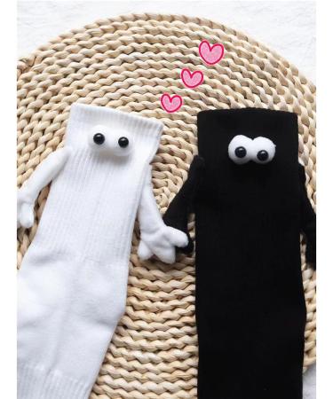 Innovative INHLUGLK Couple Magnetic Hand Holding Funny Socks | White Mid-Tube 3D Doll Design - Buy Online on GoSupps.com