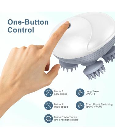 Ankilo Electric Head Massager - Wireless Scalp & Full Body Massage Device with 4 Interchangeable Kneading Heads | IPX7 Waterproof | Ideal for Cats & Dogs | Promotes Hair Growth - White/Gray - Buy Online on GoSupps.com