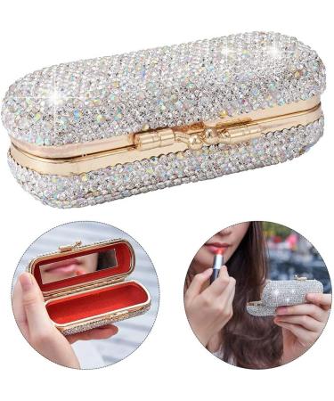 Crystal Lipstick Case Holder with Mirror | Glitter Diamonds Rhinestone Clip | Luxury Lip Gloss Organizer - Buy Online on GoSupps.com