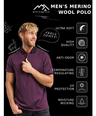 Men's Merino Wool Polo Shirt - Anti-Odor, Short Sleeve, Breathable - Large Olive Green - Buy Online on GoSupps.com
