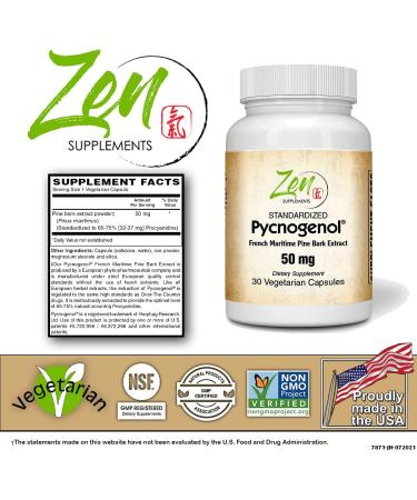 Pycnogenol 50mg - French Maritime Pine Bark Extract 30-Vegcaps | Antioxidant & Inflammation Support | Non-GMO, Gluten & Soy Free - Buy Online on GoSupps.com