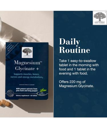 New Nordic Magnesium Glycinate 220 mg Maximum Absorption Tablets with Pine Bark & Long Pepper Gentle on Stomach for Women & Men 30 Servings - Buy Online on GoSupps.com