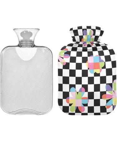 NAANLE Black & White Plaid Hot Water Bottle with Cover - 2L Heat Therapy for Back Pain Relief Hand/Foot Warmer & Neck Comfort - Buy Online on GoSupps.com