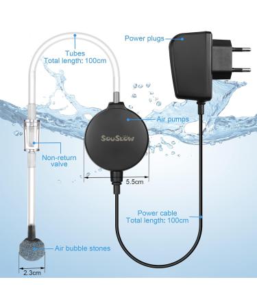 SOUSLOW Aquarium Air Pump - Mini Oxygen Pump with Bubble Stone & Check Valve 1.3W 0.45L/H for International Shipping - Buy Online on GoSupps.com