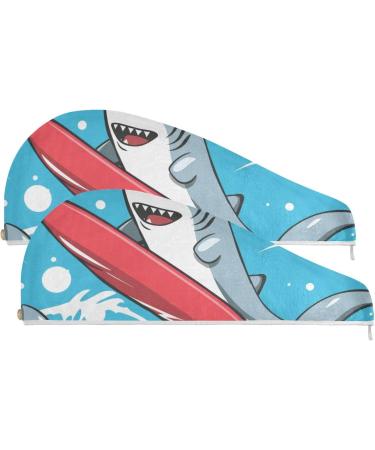 Shark Surfboard Hair Towel 2 Pack | Super Absorbent Quick Dry Hair Turbans for Women & Girls - Buy Online on GoSupps.com