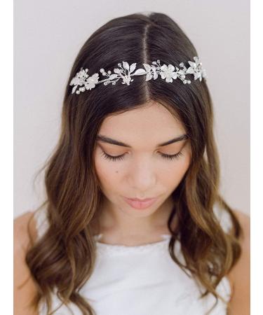 SWEETV Silver Flower-Leaf Bridal Headband | Crystal Wedding Hair Piece for Bride and Flower Girl - Buy Online on GoSupps.com