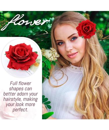 Cinaci 16 Pieces Flamenco Dancer Mexican Wine Red Rose Flower Alligator Hair Clips Barrettes Brooches Prom Party Wedding Bridal Hair Pins Accessories for Women Girls - Buy Online on GoSupps.com