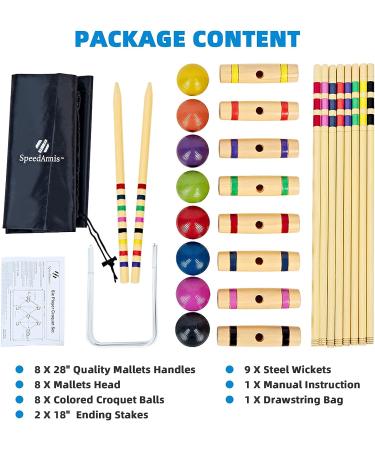 SpeedArmis 8 Players Croquet Set with Wooden Mallets and Colored PE Balls - Outdoor Game Set for Kids/Family - Includes Wickets and Stakes - Portable Carry Bag Included - Buy Online on GoSupps.com