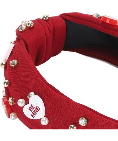 Rhinestone Headband for Women Elegant Jeweled Top Knot Hairband for Valentine Day with Heart Decoration (Dark Red) - Buy Online on GoSupps.com