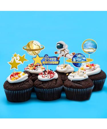 Blumomon 36 Pcs Space Cake Topper Planet Astronaut Earth Cupcake Picks Space Theme Kids Baby Shower Party or Birthday Party Cake Decorations Blue - Buy Online on GoSupps.com