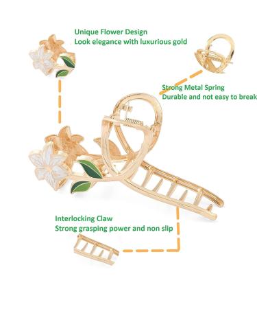 ORGUNE Large Cute Metal Flower Claw Hair Clips - Set of 6 | Nonslip Gold Hair Clip for Strong Hold | Fashion Accessories for Women and Girls with Thick, Thin, Curly Hair - Buy Online on GoSupps.com