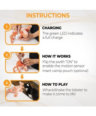 Motion-Activated Flopping Lobster Toy for Cats & Small Dogs | USB Rechargeable | Soft & Durable | Includes 2 Catnip Packets | Washable | Low-Noise | Fun Cat Nip Toy Gift | 11x4 In - Buy Online on GoSupps.com