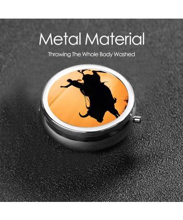 Cool Bull Riding Printed Mini Round Pill Box - 3 Compartment Portable Pill Organizer for Travel Home & Office Use - Buy Online on GoSupps.com