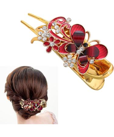 Long Fine Hair Clip For Styling Wear Resistance Women No Slip Rhinestone(Red) - Buy Online on GoSupps.com