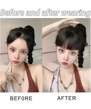 Bangs Hair Clip Natural Synthetic Hair Flat Bangs/Fringe Mini Fake Hair Bangs Fashion One Pieces Clip-in Air Bangs Hair Extension For Women Bangs Clip in Hair (Color : Black brown) - Buy Online on GoSupps.com