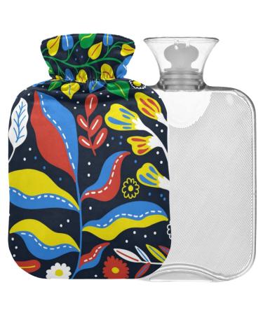 Naanle hot hot water bottle with cover abstract flower transparent hot water bottle heat bottle for back pain relief handfoot warmer neck hot and cold therapy 1l