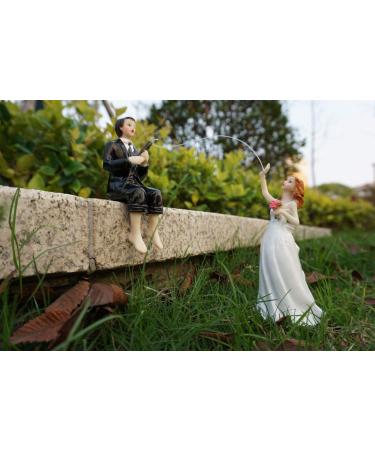 Wishlink Cake Hooked on Love Fishing Groom Catching Bride Funny Wedding Cake Topper Decor