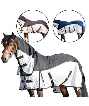 Equitack 600 Denier 2 in 1 Fly Lightweight Turnout Mesh Horse Rug |Waterproof Topline|Fixed Neck|Teflon Coated|Machine Washable Black/Silver 6ft 9 6'9'' Black/Silver