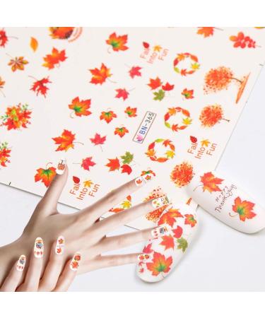 Halloween Stickers Decals Fall Nail Stickers Autumn Maple Leaves Pumpkin Turkey Nail Art Stickers Thanksgiving Themed Water Transfer Nail Decorations 12 Sheets/Set - Buy Online on GoSupps.com