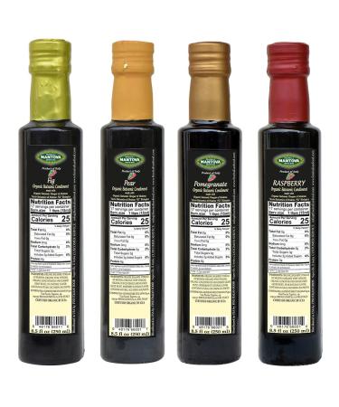 Organic Flavored Balsamic Vinegar of Modena Variety Pack - Pomegranate, Pear, Fig, Raspberry (4 x 8.5 Fl Oz) - Perfect for Gifts, Pasta, Salad, Ice Cream, Cocktails - Buy Online on GoSupps.com