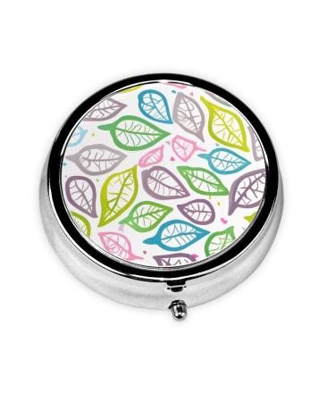 Coloured Foliage Linesround Pill Box 3 Compartment Round Pill Box Organizer * Portable Travel Pill Box for Traveling.