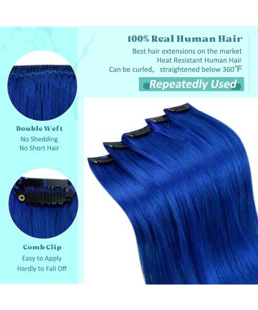 Runature Real Hair Clip-In Extensions - 50cm Blue Straight - 25g - 5pcs - Invisible & Natural Look - Buy Online on GoSupps.com