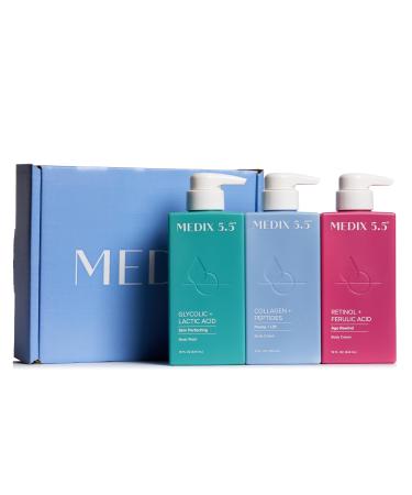 MEDIX Smooth & Firm 3PC Skin Care Set | Glycolic Acid Exfoliating Body Wash Gel + Firming Collagen Cream + Retinol Body Lotion Moisturizer Gift Box | Anti Aging Skin Care Products | Gifts For Women