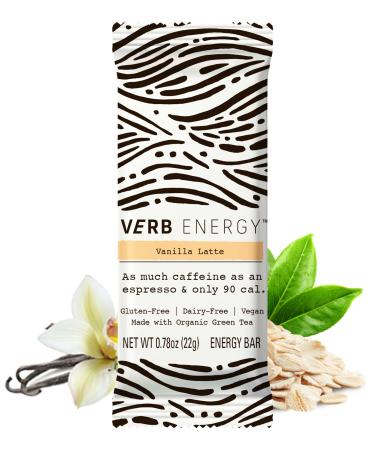 Verb Vanilla Latte Caffeinated Energy Bars - 90-Calorie Low Sugar Energy Bar - Delicious Nutrition Bars - Vegan Snacks - Gluten Free Breakfast Bars with Organic Green Tea, 22g (Pack of 12)