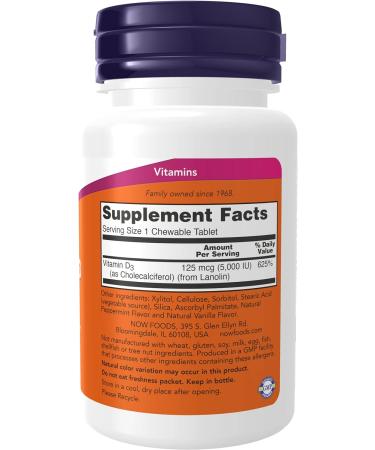 Now Foods Vitamin D-3 5000 IU - 120 Chewable Tablets - Buy Online on GoSupps.com