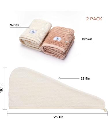Super Absorbent Microfiber Towel for Women | 66 x 25.4 cm Fast Drying Hair Turban for Long Thick Curly Hair - Brown & White - Buy Online on GoSupps.com