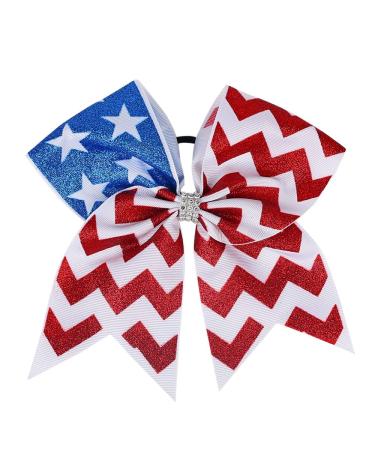 Nishine 8 American Flag Glitter Ribbon Cheer Hair Bows Set for Girls - 4th of July Ponytail Holder Hair Ties - Buy Online on GoSupps.com