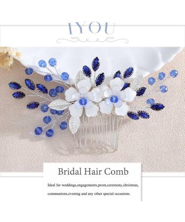 IYOU Flower Wedding Hair Comb Blue Crystal Bridal Hair Accessories Baroque Prom Bride Hair Pieces for Women - Buy Online on GoSupps.com