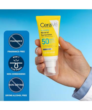 CeraVe Invisible Mineral Sunscreen SPF 50 Face Sunscreen for Sensitive Skin With Zinc Oxide & Titanium Dioxide Vitamin E + Niacinamide + Ceramides Oil Free Travel Size 1.62 oz - Buy Online on GoSupps.com