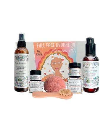 Facial Skincare Kit Natural Skin Care Gift Set Facial Cleanser Vitamin C Cream Rose Eye Cream Lavender Mist Dry Brush for Face Facial Giftset for Women Birthday Gifts for Women