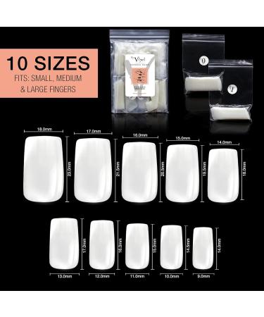 Vixi 600 Medium Square Nail Set with Prep File | 10 Sizes Opaque Express Full Cover False Fingernail Extensions for Salon & Home Use - Buy Online on GoSupps.com