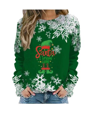 Generically sweater women autumn winter Christmas sweatshrit long-sleeved circular neckline top Christmas sweater women funny Christmas sweater sweater black ladies sweater V neckline d-green xxl