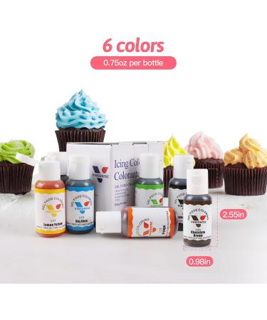 VineonTec Food Color Icing Colors Gel-Based Edible Color Pigment for Baking Cake Pastry Fondant Macaron Cream Very Suitable for Home and Bakery Baking use 6 Color (21g) Bottles - Buy Online on GoSupps.com