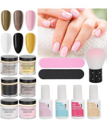 Dip Powder Nail Kit Starter 8Pcs Nail Art Powder Top Base Coat Gel Dusting Brush Manicure Tool Set DIY Salon Nail Art Manicure(K1215) - Buy Online on GoSupps.com