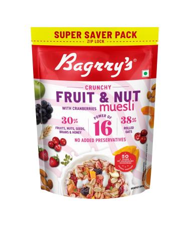 Bagrry's C r ales croustillantes avec 30 % de canneberges aux fruits et aux noix sac de 750 g 34 % d'avoine riche en fibres pas de fruits infus s de sucre vrais fruits c r ales de petit-d jeuner Fruits 750 g (Lot de 1)