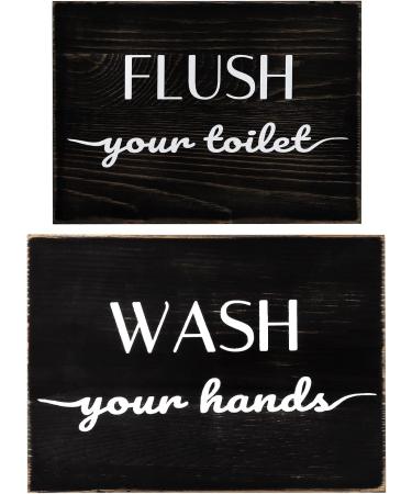 Set of 2 Black Farmhouse Bathroom Signs - Wash Hand & Flush Toilet Plaques for Rustic Wood Decor - Buy Online on GoSupps.com