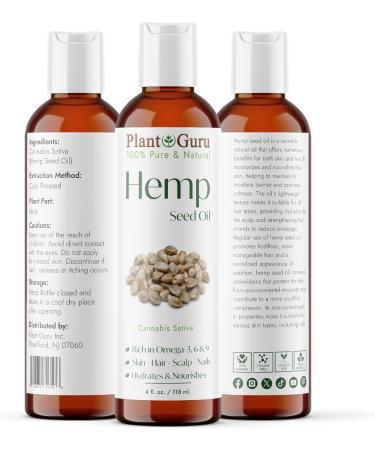 Hemp Seed Oil 4 oz - 100% Pure & Unrefined Natural Moisturizer for Skin Body Hair | Ideal for Massage & Acne Relief International Shipping Available - Buy Online on GoSupps.com