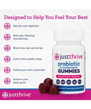 Just Thrive Probiotic Gummies - Kids Men and Womens Probiotic - for Digestive and Overall Health 30 Count 30 Count (Pack of 1) - Buy Online on GoSupps.com