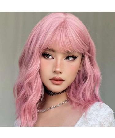 Testar 14 inch pastel pink wavy bob wigs for women short purple rosa wig with pony loose wavy wig synthetic cosplay wig naturally looking - Buy Online on GoSupps.com