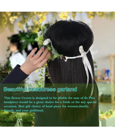 Kinsinder Adjustable Floral Crown Headband Boho Flower Headband Flower Garland Floral Crown Floral Headpiece for Wedding Ceremony Party Festival (1) - Buy Online on GoSupps.com