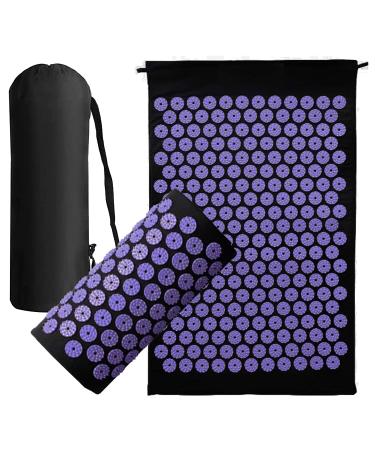 Acupressure Mat Generise Accupressure Body Mat and Pillow Set for Men & Women - Back Neck and Muscle Pain Relief - Includes Travel Bag with Adjustable Strap (Black with Purple Spikes)