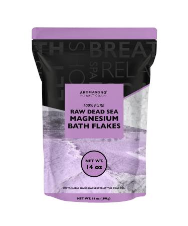 Aromasong RAW Magnesium Bath Flakes with 100% Natural Lavender 14 Oz. Muscle Relaxing Organic Salts Mg Chloride Mineral Soak Salt.