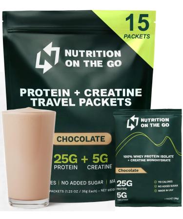 Nutrition On The Go Whey Protein Isolate Packets with Creatine 25g Protein + 5g Creatine Single-Serve Travel Protein Powder Chocolate (15-Pack) Chocolate 15 Packets