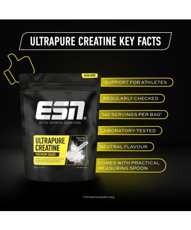 ESN Ultrapure Creatine Monohydrate 500 g / 1.1 lbs Creatine Powder 142 Servings - Vegan - Muscle Building and Recovery Supplement Made in Germany Laboratory Tested 142 Servings (Pack of 1) - Buy Online on GoSupps.com