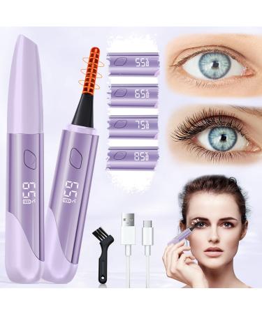 Heated Eyelash Curlers  Heated Lash Curler Electric Eyelash Curler Eye Lash Curler Best Seller LED Display 4 Temp Settings for Women USB Rechargeable Natural Curling 24 Hours Long Lasting Gifts Purple
