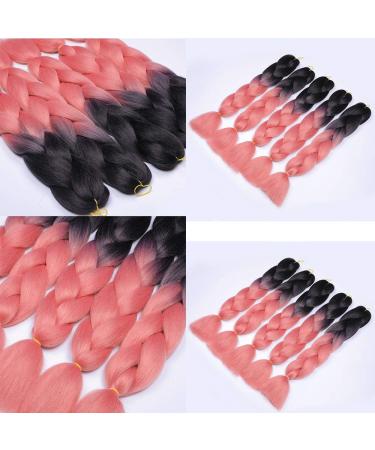 Showjarlly Jumbo Braid Art Hair Extensions - 24 Inch Ombre Kanekalon Braids (5 Pack) for Crochet & Box Braids - Black/Pink Color - Buy Online on GoSupps.com